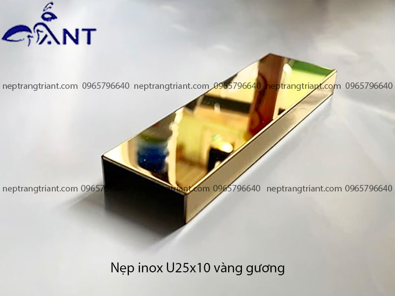 Nẹp inox U25x10 vàng gương